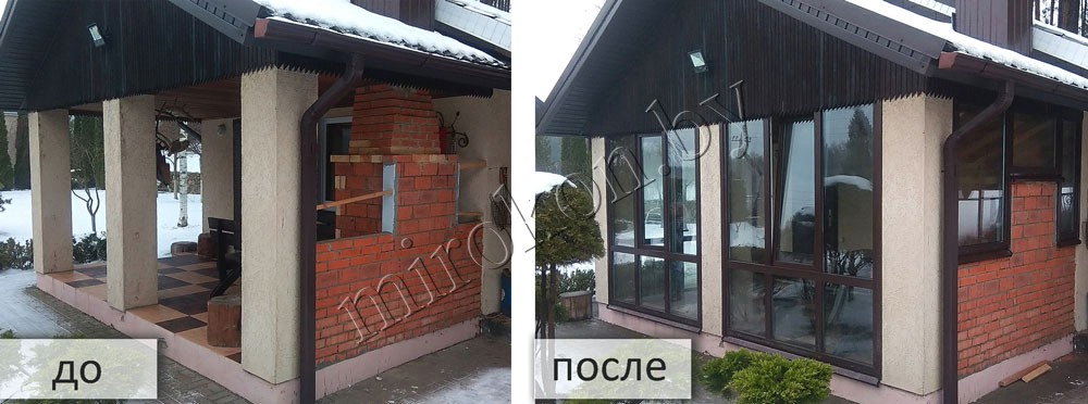 веранда с печью остекление окна ПВХ